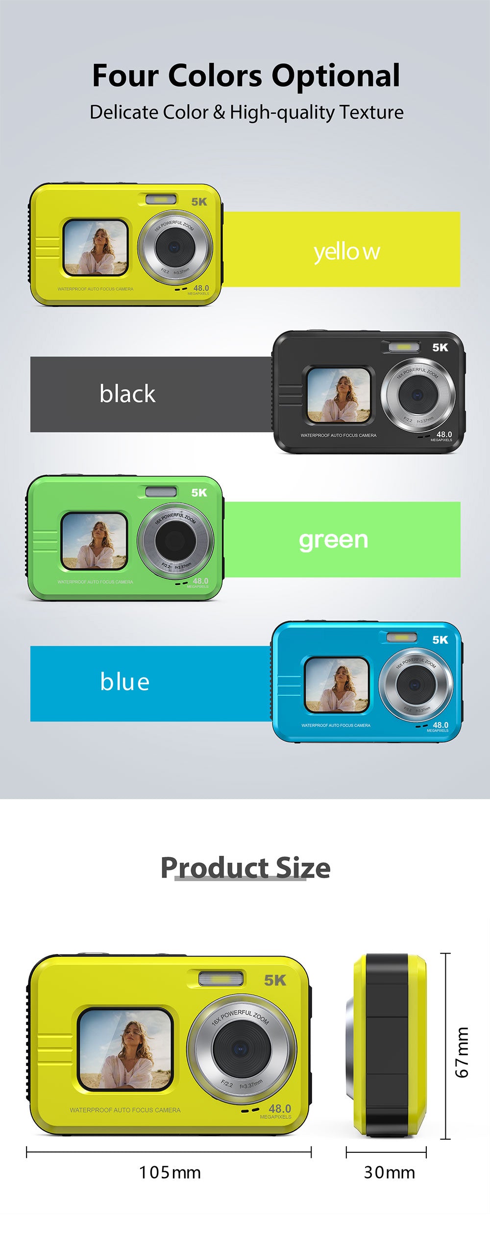 Waterproof Digital Camera with Front Screen β Perfect for Selfies, Vlogging & Outdoor Adventures