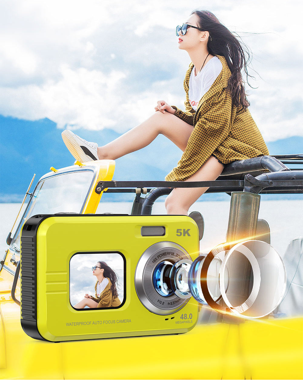 Waterproof Digital Camera with Front Screen β Perfect for Selfies, Vlogging & Outdoor Adventures