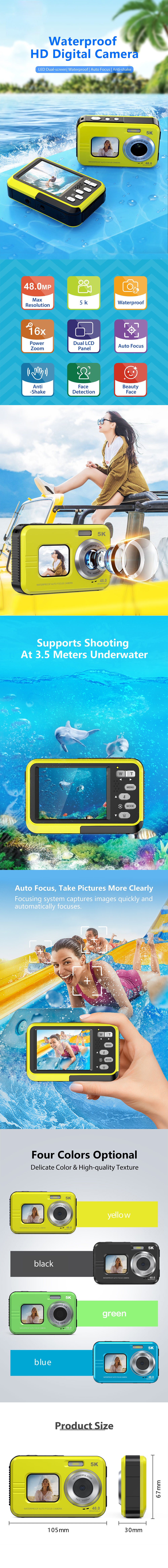 Waterproof Digital Camera with Front Screen β Perfect for Selfies, Vlogging & Outdoor Adventures