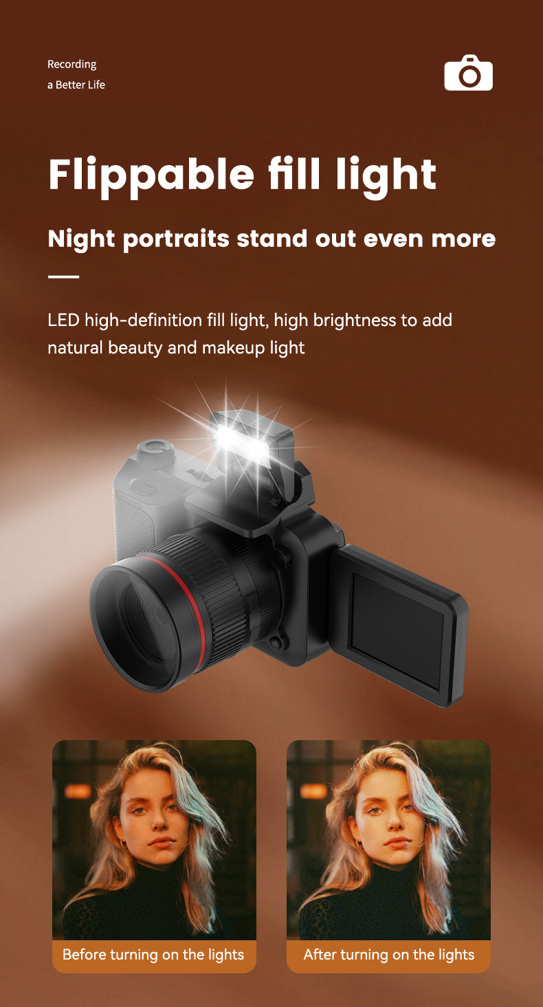 Mini 4K Digital Camera with Flip Screen β 48MP, 16X Zoom, Night Vision, and WiFi