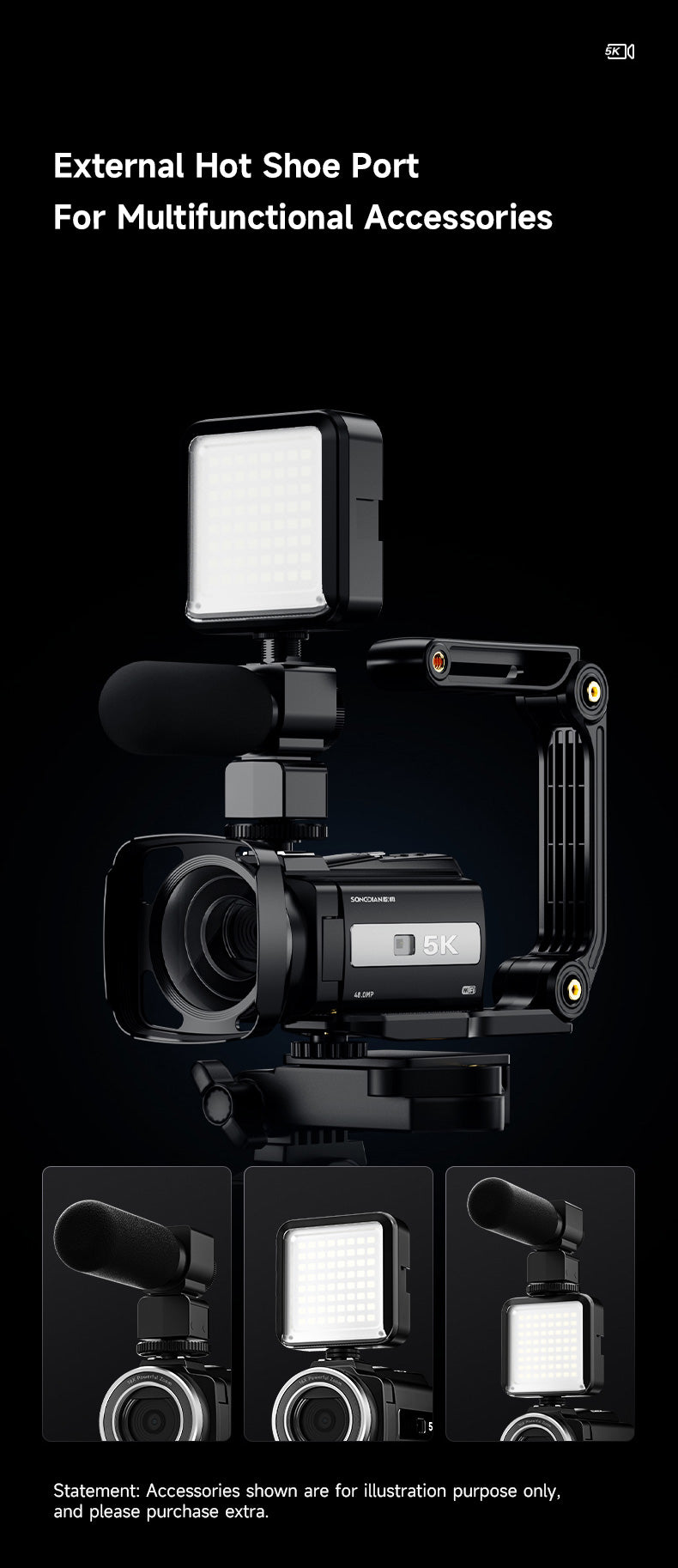 5K Touchscreen Video Camera with Night Vision β 48MP, WiFi, 16X Zoom & Anti-Shake Stabilization