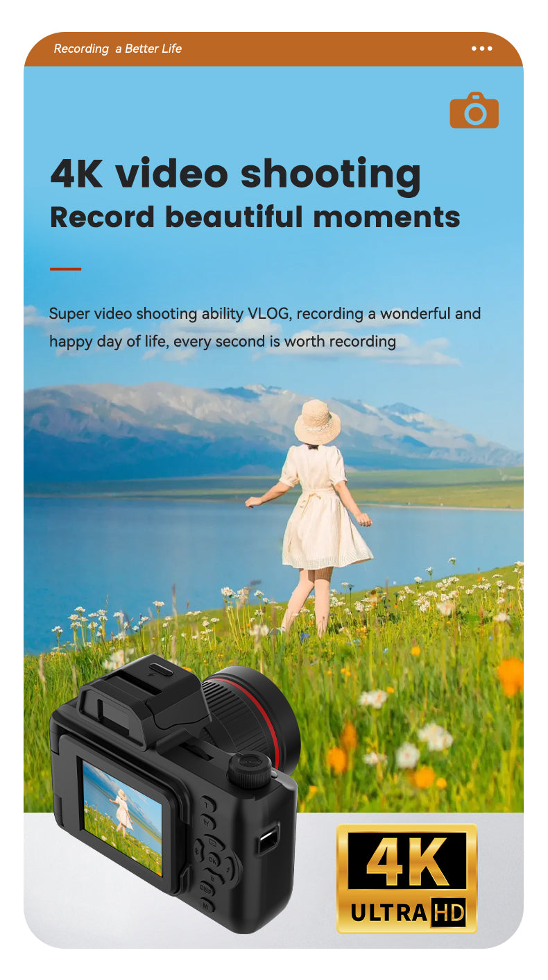 Mini 4K Digital Camera with Flip Screen β 48MP, 16X Zoom, Night Vision, and WiFi