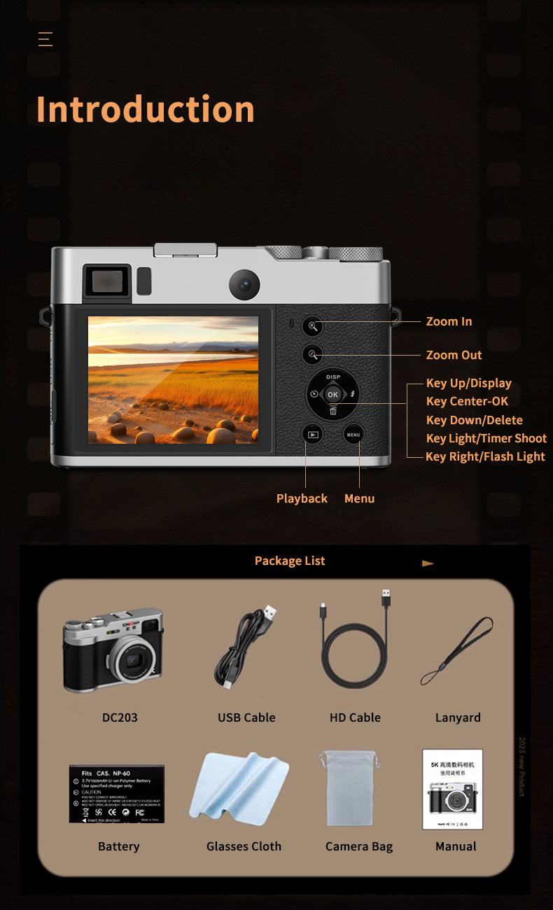 5K Dual Camera with Front Autofocus β 48MP, 16X Zoom, WiFi & Vlogging Ready