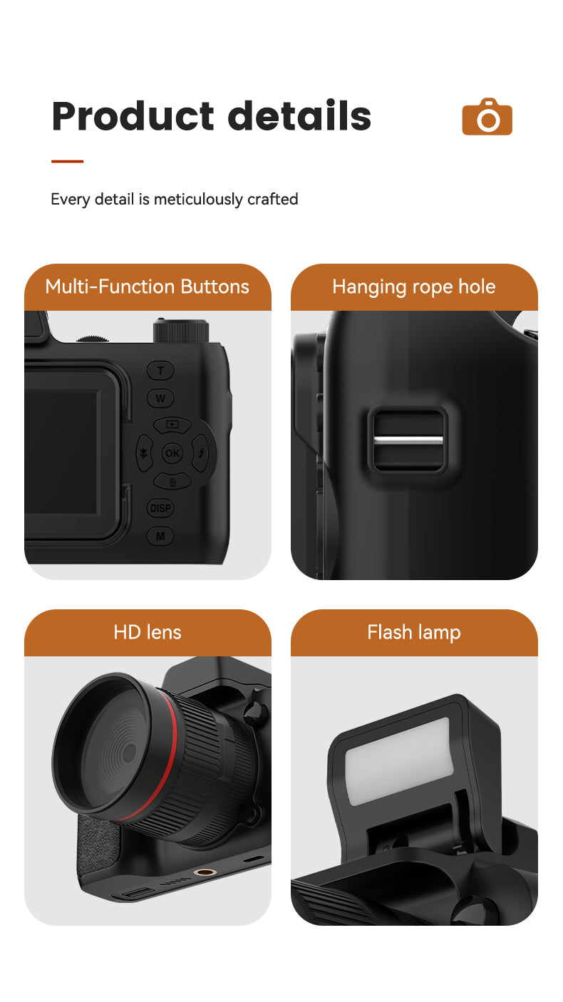 Mini 4K Digital Camera with Flip Screen β 48MP, 16X Zoom, Night Vision, and WiFi
