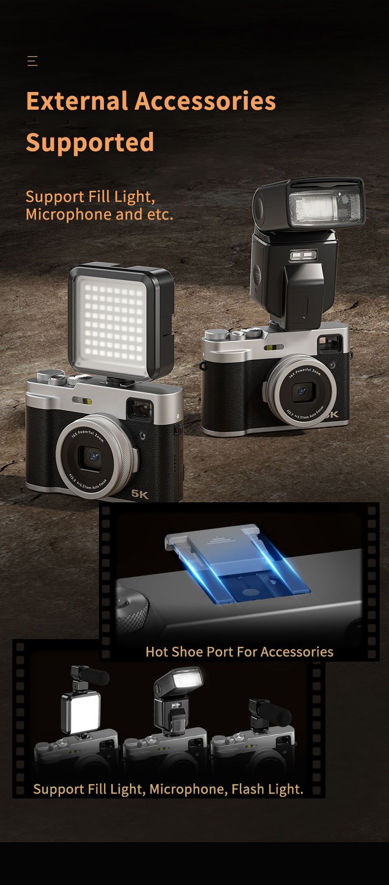 5K Dual Camera with Front Autofocus β 48MP, 16X Zoom, WiFi & Vlogging Ready